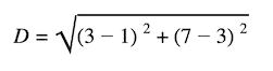 fórmula de la distancia y el punto medio: fórmula que muestra la longitud de la hipotenusa