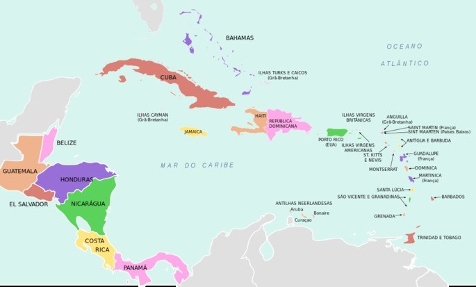 Mapa político de Centroamérica con los nombres de los países