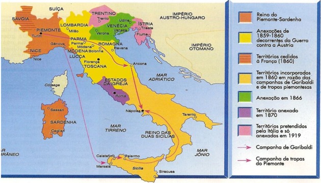 Aspecto del mapa de Italia antes de la Unificación