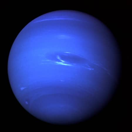 Neptuno, en una foto de 1989 tomada por la sonda espacial Voyager 2. Crédito: NASA.