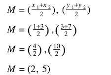 fórmula de distancia y punto medio: fórmulas de punto medio que sustituyen los valores de las coordenadas